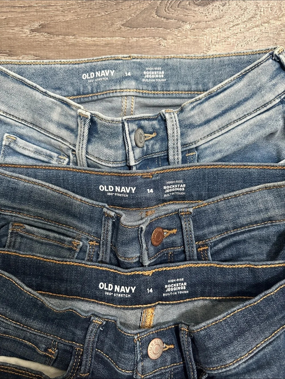 Old Navy Skinny Jeans Trio in Dark Blue, Mid Blue, Light Blue